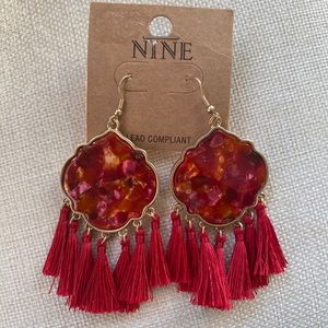 Acetate Moraccan shape Tassel drop earrings, NWT